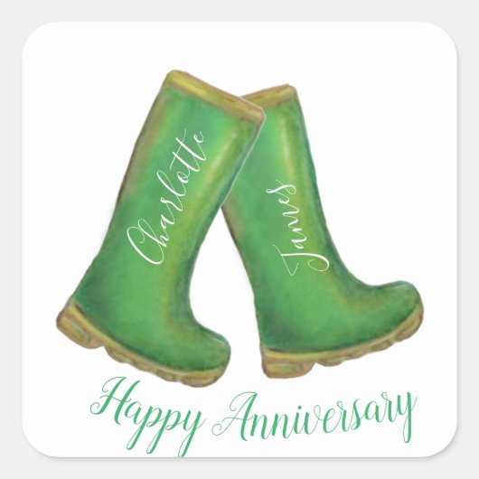 55. smaragdgrünes Hochzeitstag grüner Stiefel Quadratischer Aufkleber (Vorderseite)
