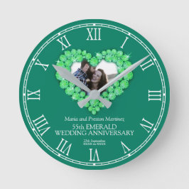 55 th Wedding Anniversary Green Emerald Runde Wanduhr