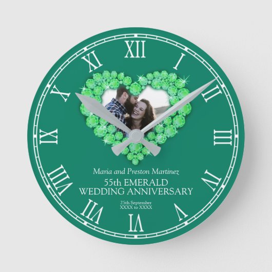 55 th Wedding Anniversary Green Emerald Runde Wanduhr (Vorderseite)