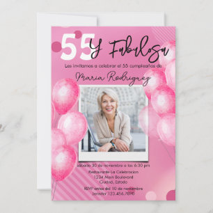55 und Fabulosa Pink Foto Spanisch 55. Geburtstag Einladung