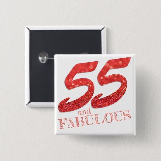 55 und Fabulous Birthday Living Coral Glitzer Button (Vorne & Hinten)