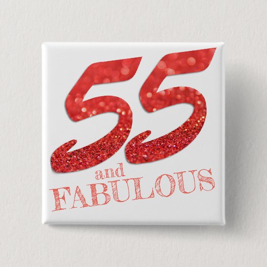 55 und Fabulous Birthday Living Coral Glitzer Button (Vorderseite)