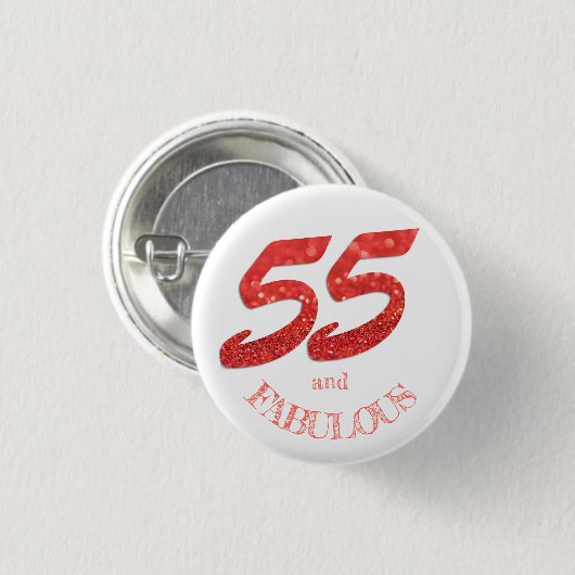 55 und Fabulous Birthday Living Coral Glitzer Button (Vorne & Hinten)