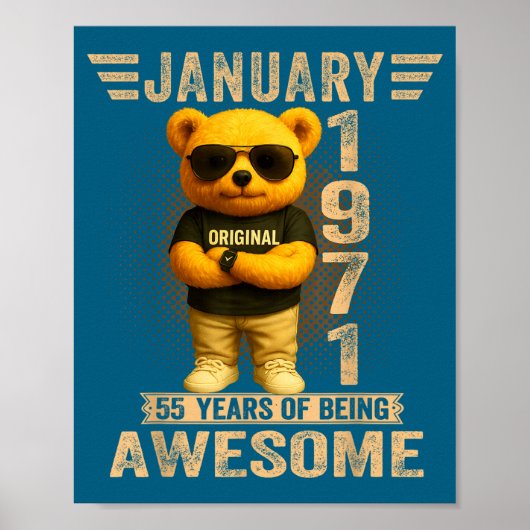 55 Year Old January 1971 Teddy Bear 55th Birthday  Poster (Vorne)