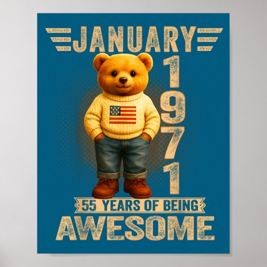 55 Year Old January 1971 Teddy Bear 55th Birthday  Poster (Vorne)