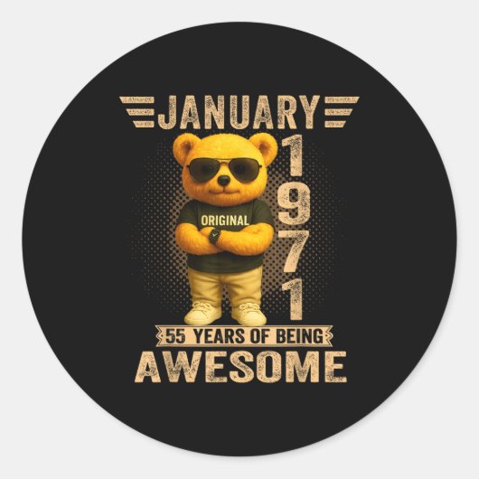55 Year Old January 1971 Teddy Bear 55th Birthday Runder Aufkleber (Vorderseite)