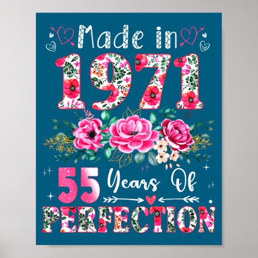55 Year Old Made In 1971 Floral 55th Birthday Wome Poster (Vorne)