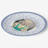 55 Your Photo Random Number Pattern Blue/White Pappteller (Schrägansicht)