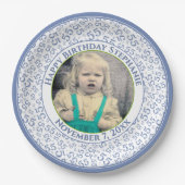 55 Your Photo Random Number Pattern Blue/White Pappteller (Vorderseite)