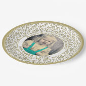 55 Your Photo Random Number Pattern Gold/White Pappteller (Schrägansicht)