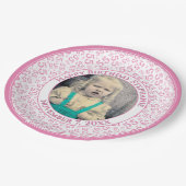 55 Your Photo Random Number Pattern Pink/White Pappteller (Schrägansicht)