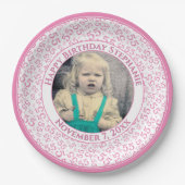 55 Your Photo Random Number Pattern Pink/White Pappteller (Vorderseite)