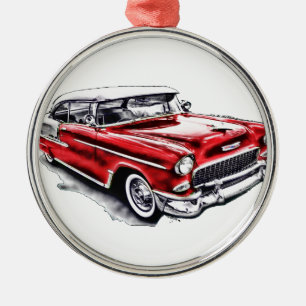 55er Chevy Silbernes Ornament