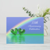 55th Anniversary Emerald Hearts Einladung (Stehend Vorderseite)