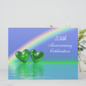 55th Anniversary Emerald Hearts Einladung (Stehend Vorderseite)
