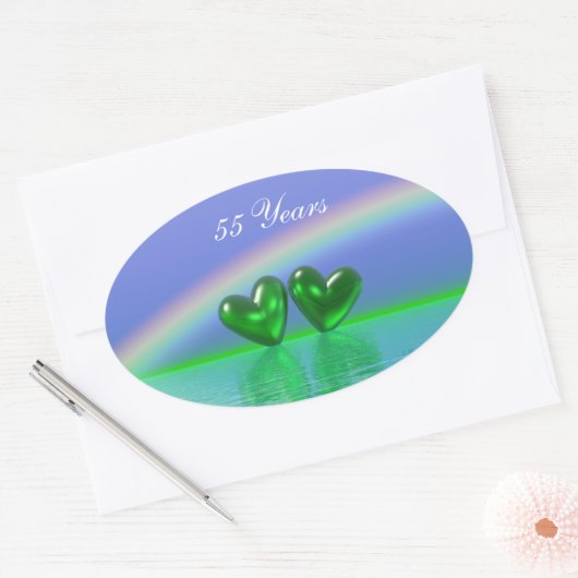 55th Anniversary Emerald Hearts Ovaler Aufkleber (Umschlag)