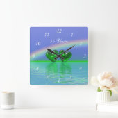 55th Anniversary Emerald Hearts Quadratische Wanduhr (Zuhause)