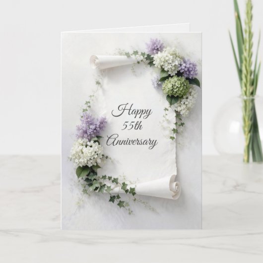 55th Anniversary Scroll Lilacs and Hydrangeas Karte (Vorderseite)