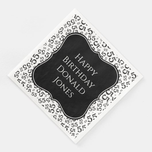 55th Birthday Black/White Bracket Number Pattern Serviette (Ecke)