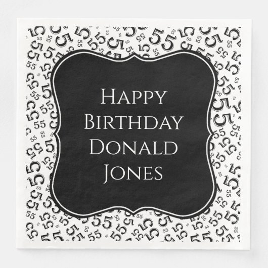 55th Birthday Black/White Bracket Number Pattern Serviette (Vorderseite)