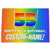 55th Birthday: Colorful, Fun Rainbow Pattern # 55 Große Geschenktüte (Vorderseite)