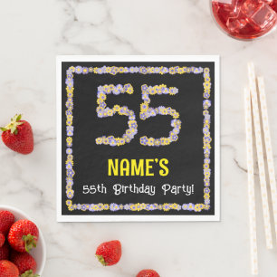 55th Birthday: Floral Flowers Number, Custom Name Serviette