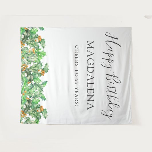 55th Birthday Holly December Birth Flower Backdrop Wandteppich (Vorderseite (Horizontal))