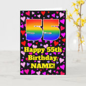 55th Birthday: Loving Hearts Pattern, Rainbow # 55 Karte (Gelbe Blume)