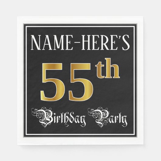 55th Birthday Party — Fancy Script, Faux Gold Look Serviette (Vorderseite)