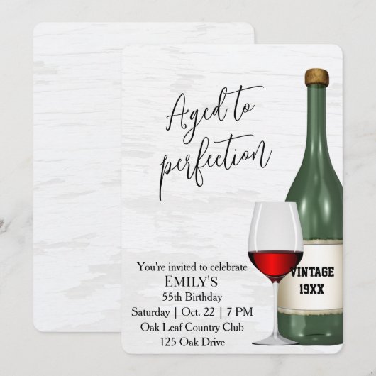 55th Birthday Party Red Wine Glass and Bottle Einladung (Vorne/Hinten)