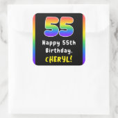 55th Birthday: Rainbow Spectrum # 55, Custom Name Quadratischer Aufkleber (Tasche)