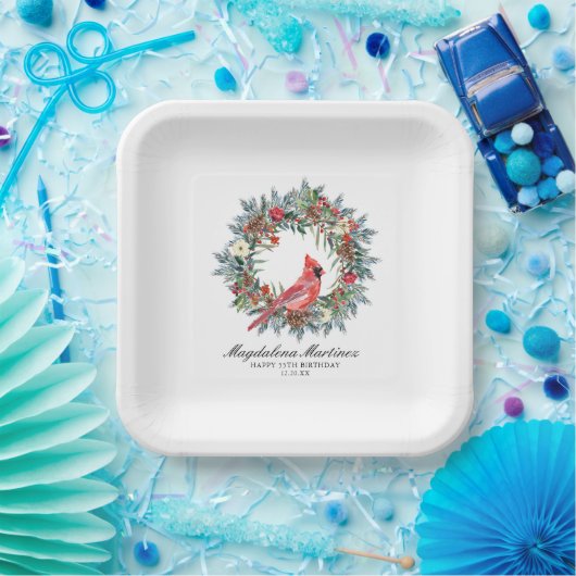55th Birthday Red Cardinal Wreath Custom Pappteller (Party)