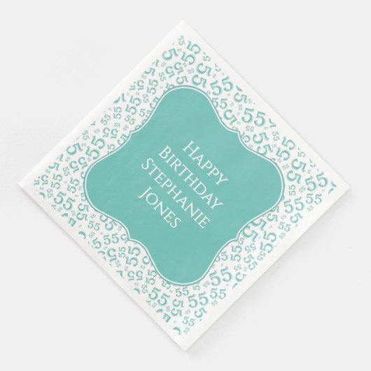 55th Birthday Teal/White Bracket Number Pattern Serviette (Ecke)