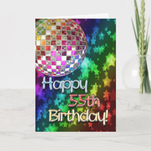 55th birthday with disco ball and rainbow of stars karte