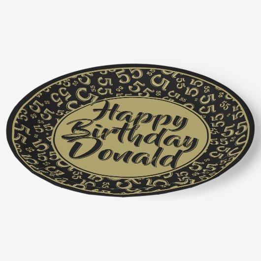 55th Black/Gold Random Number Pattern Pappteller (Schrägansicht)