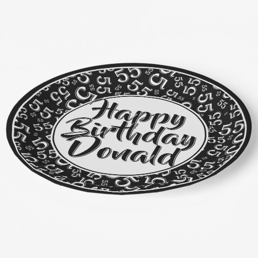 55th Black/White Random Number Pattern Pappteller (Schrägansicht)