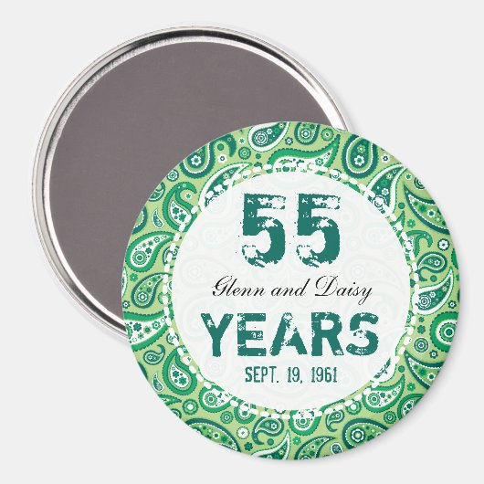 55th Emerald Wedding Annivers Paisley Pattern Magnet (Vorderseite/Rückseite)