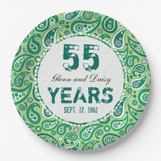55th Emerald Wedding Annivers Paisley Pattern Pappteller (Vorderseite)