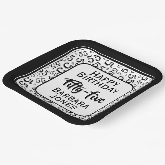 55th Party Random Number Pattern Black/White Pappteller (Gewinkelt)