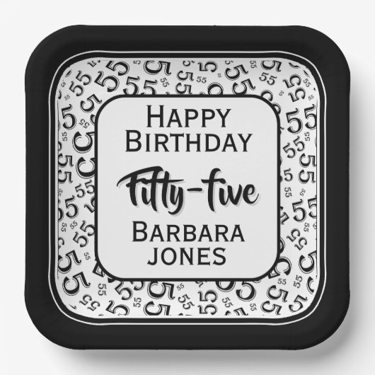 55th Party Random Number Pattern Black/White Pappteller (Vorderseite)