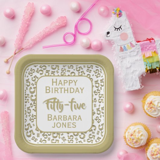 55th Party Random Number Pattern Gold/White Pappteller (Party)