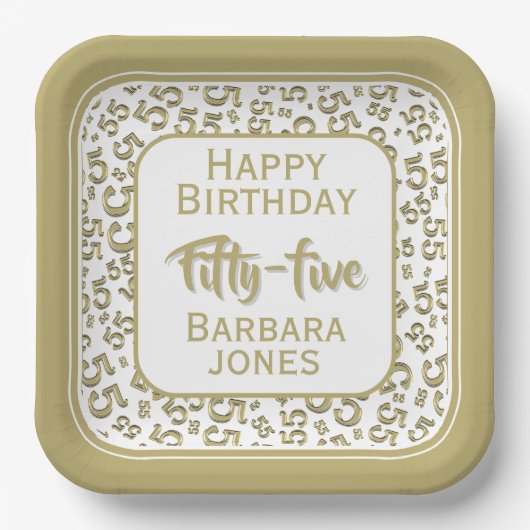 55th Party Random Number Pattern Gold/White Pappteller (Vorderseite)