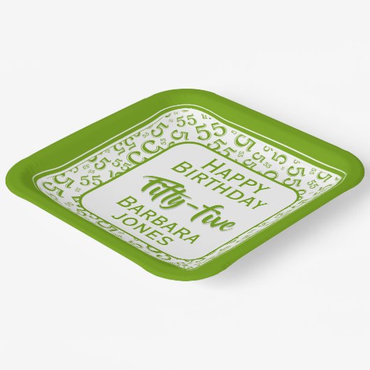 55th Party Random Number Pattern Green/White Pappteller (Gewinkelt)