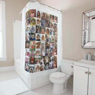 56 FotoCollage - Modernes Minimal Weiß Duschvorhang