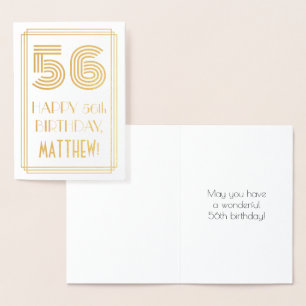 56. Geburtstag - Art Deco Inspiriert Look "56" & N Folienkarte