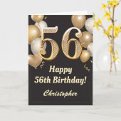 56. Geburtstag Black and Gold Balloons Confetti Karte (Gelbe Blume)