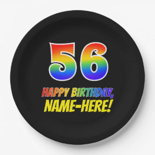 56. Geburtstag: Bold, Fun, Simple, Rainbow 56 Pappteller