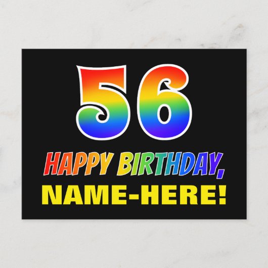 56. Geburtstag: Bold, Fun, Simple, Rainbow 56 Postkarte (Vorderseite)
