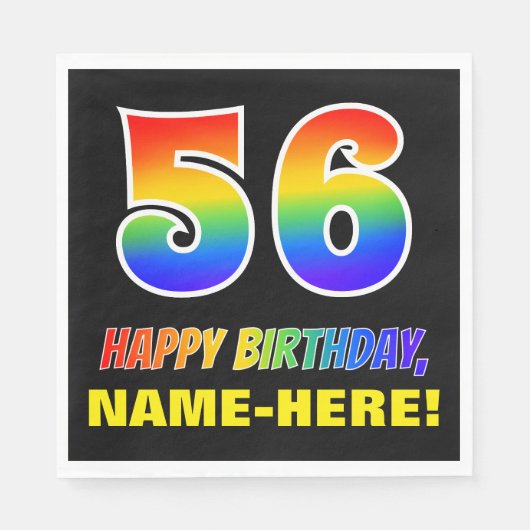56. Geburtstag: Bold, Fun, Simple, Rainbow 56 Serviette (Vorderseite)