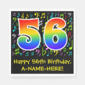 56. Geburtstag - Farbige Musiksymbole, Regenbogen Serviette (Vorderseite)